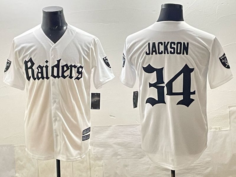 Men 2025 Oakland Raiders #34 Jackson white 6th generation Joint Name Nike Limited NFL Jersey style 01->oakland raiders->NFL Jersey